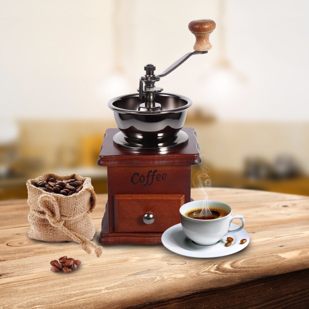 Cafetera Coffee Maker Mill Wooden Metals Retro Mini Manual Coffee Grinder Hand Maschine Bean Conical Burr