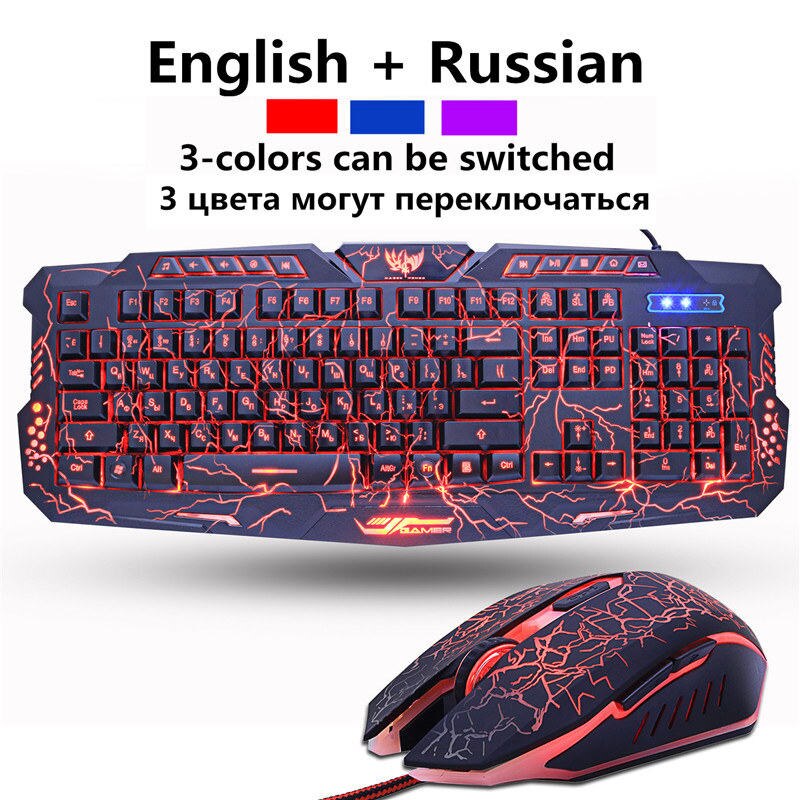 M200 Russische Gaming Toetsenbord Paars/Blauw/Rood Led Ademhaling Backlight Usb Wired Full Sleutel Muis Toetsenbord Combo Professionele gamer: RuEN version