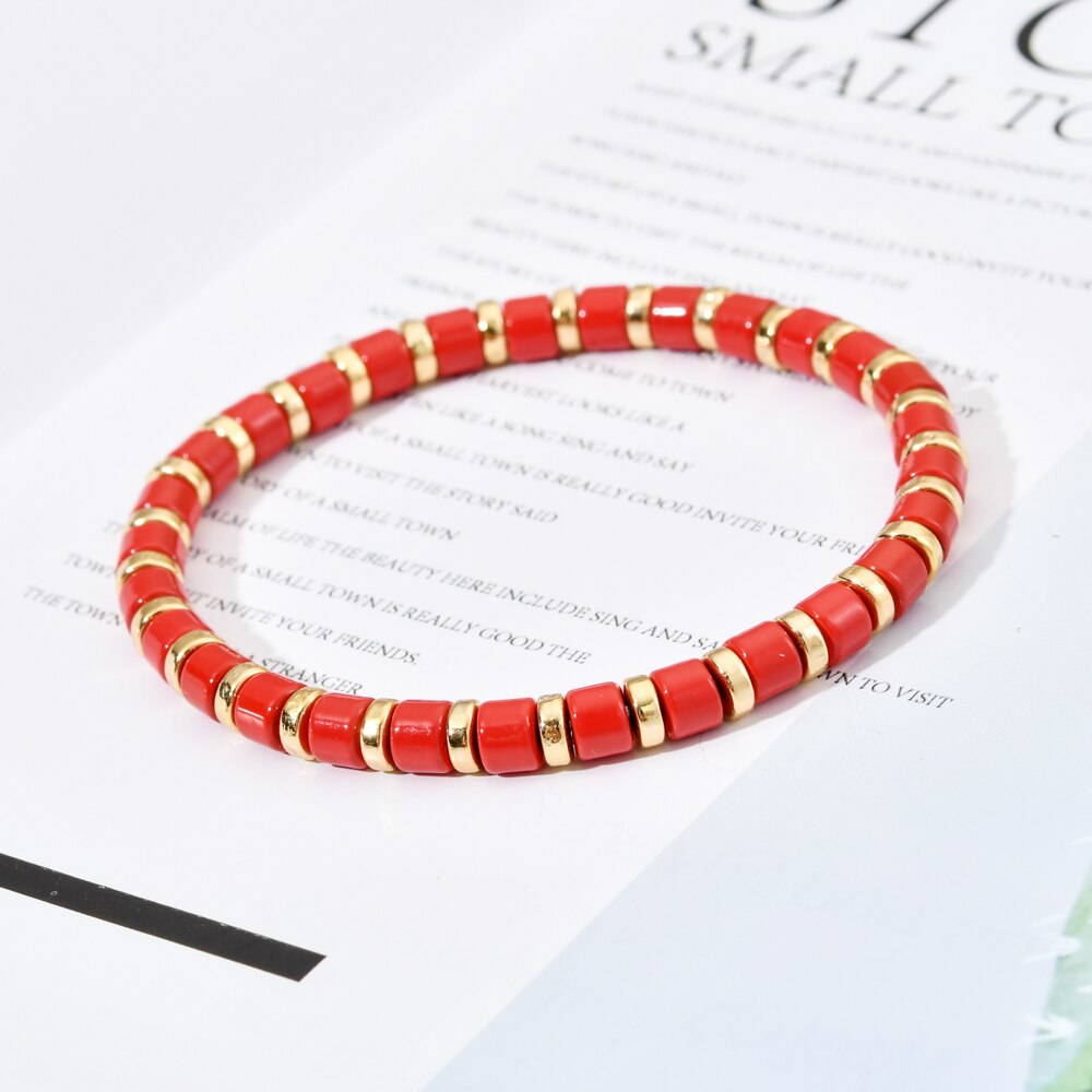 Boho pulseira de esmalte, boho, bonito, de arco-íris, stretch, colorida, nova moda, multicolorido, azulejo, miçangas, surf, praia, joia, presente