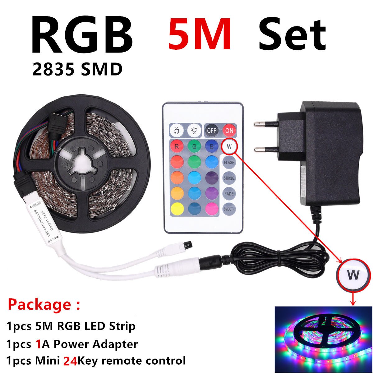 Rgb Led Strip Waterdicht 2835 5M 10M DC12V Fita Led Light Strip Neon Led 12V Flexibele Tape ledstrip Met Controller En Adapter: 5M 24key Set / IP65 Waterproof / US Plug Power