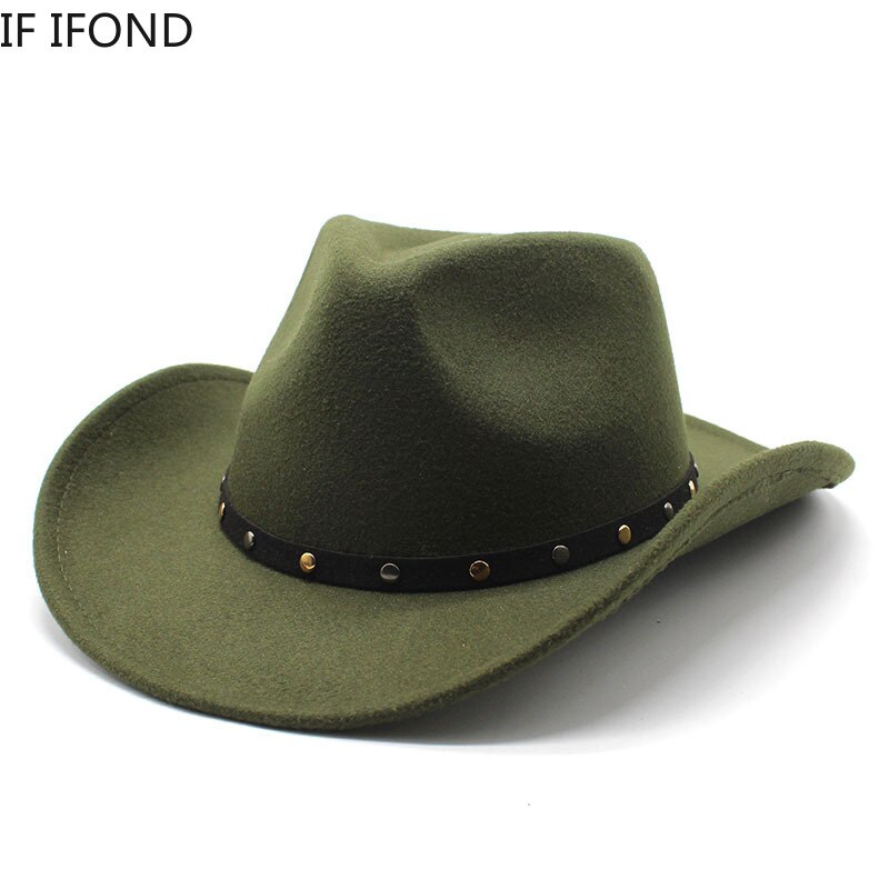 Wool Women Men Western Cowboy Hat Punk belt Gentleman Cowgirl Bowler Cap Jazz Church Cap Sombrero Hombre
