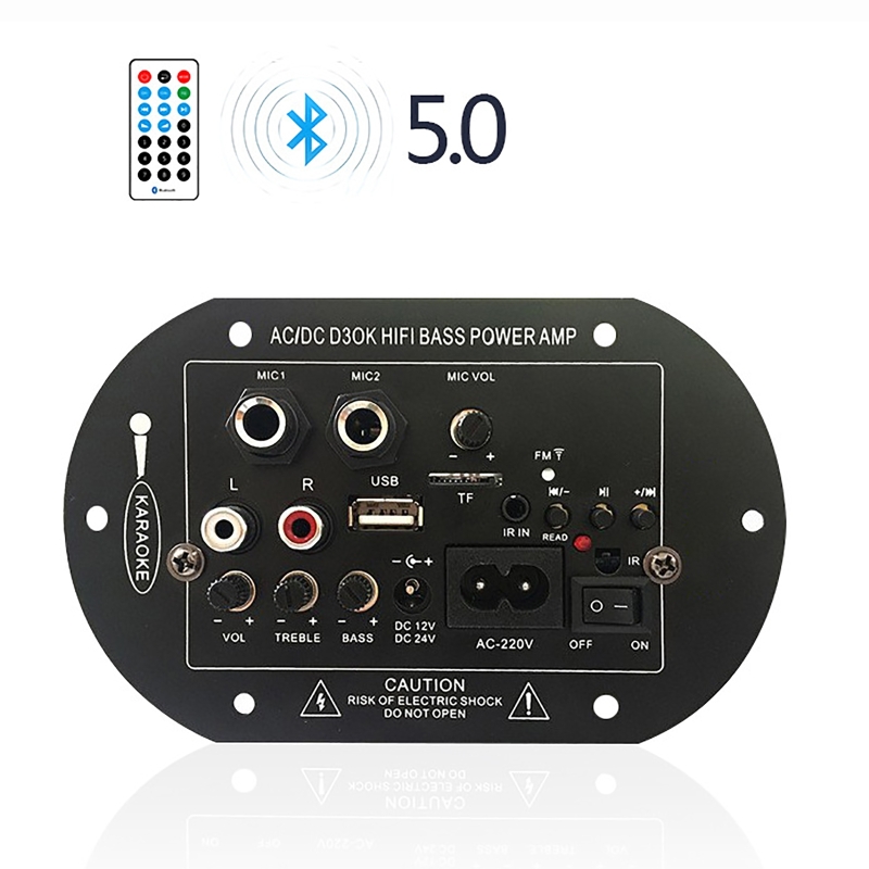 Forstærkerkort med Optisk Fiber 300W Hjemmebiograf Forstærkere Lyd Bluetooth AMP USB FM Radio TF Afspiller: Sort