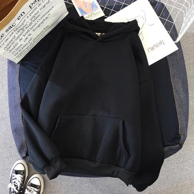 Sudadera con capucha de gran tamaño para mujer, suéter básico de terciopelo para mujer, Tops Harajuku de manga larga informales, Sudadera con capucha de Color sólido: L / black