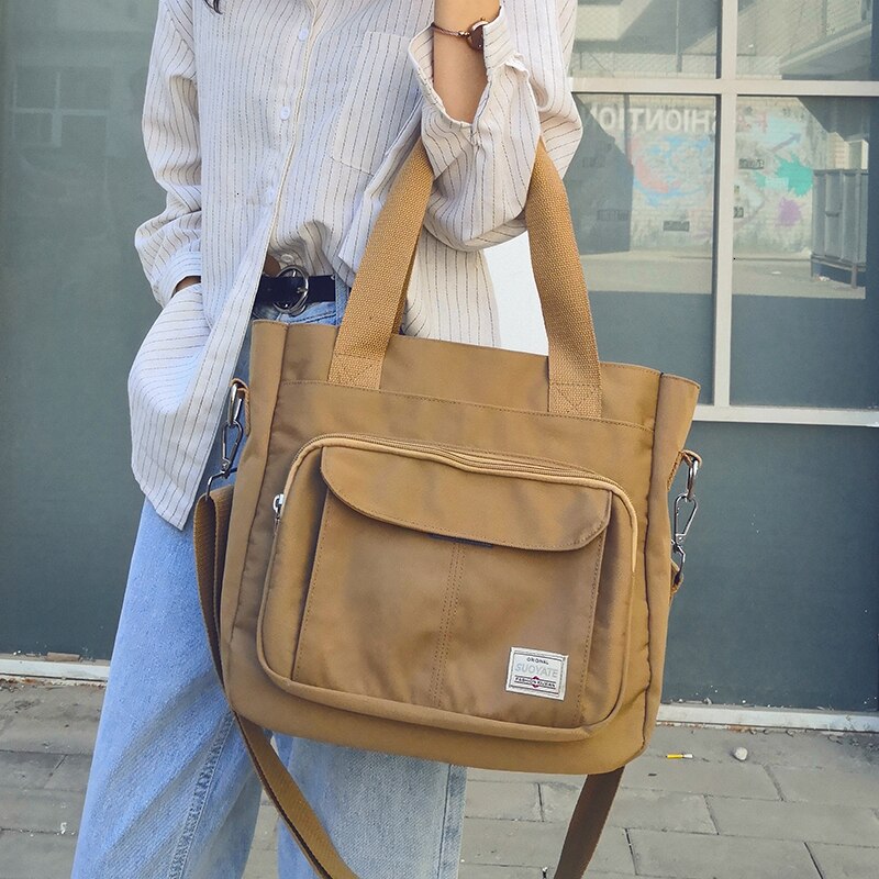 Mulher de moda saco de ombro de náilon multi-função casual tote à prova dwaterproof água macio carta saco do mensageiro sólido zíper bolsa feminina sac