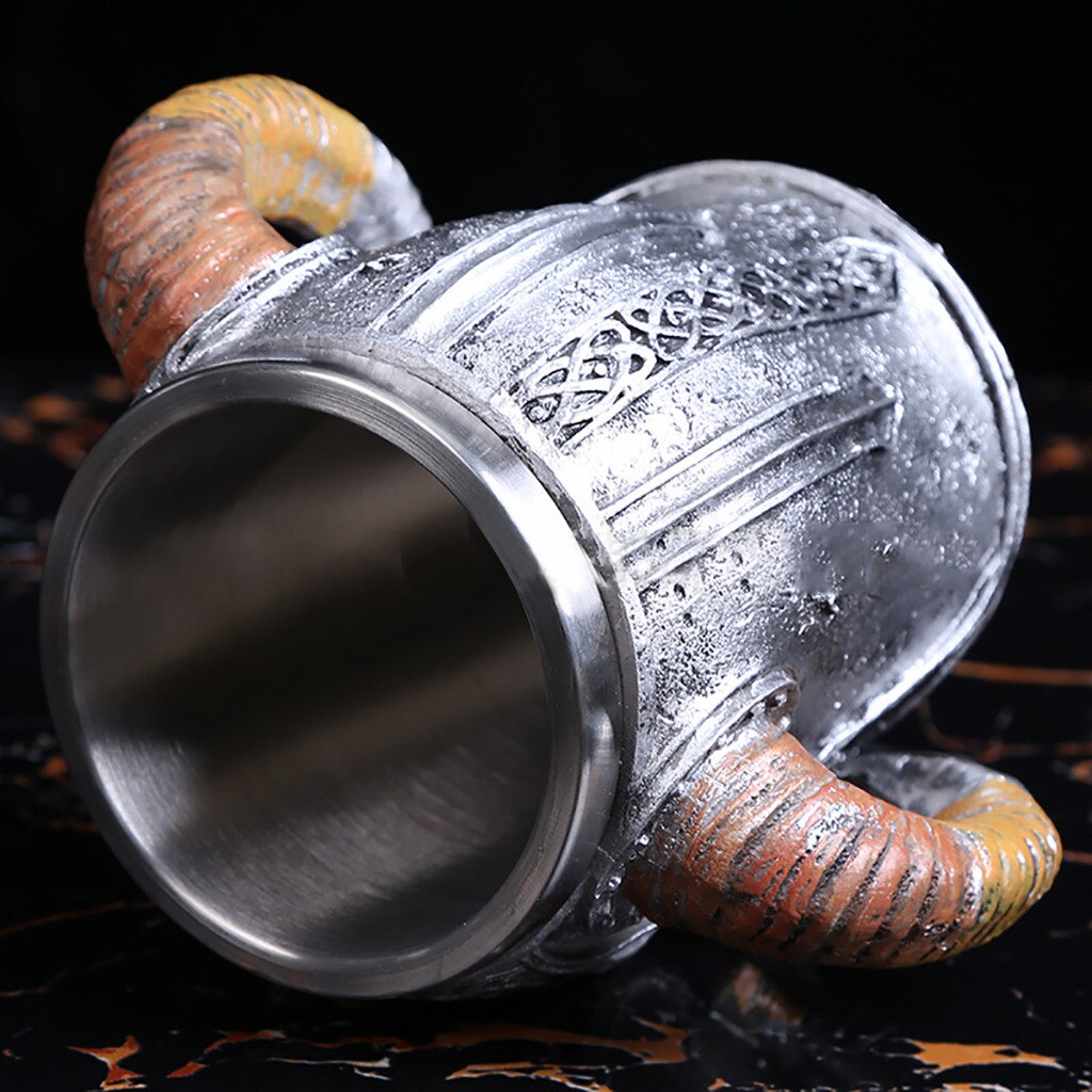 Stainless Steel Skull Mug Viking Ram Horned Skull Resin Beer Coffee Mug Travel Cup Tea Cup Drinkware Pub Bar Decor