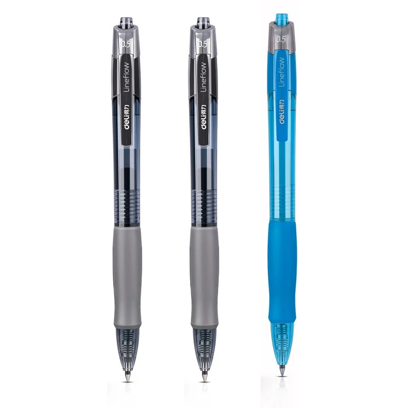 deli Retractable Ballpen Gel Pens 3Pcs Set Black Blue Ink 0.5mm Ballpoint Replaceable Refills Office School Supplies Stationery: green