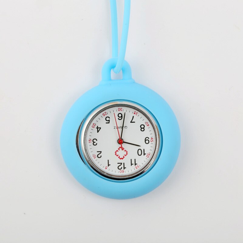 Lot de 10 montres de poche en Silicone à collier de corde créative, pour infirmières médecins hôpitaux étudiants robe à Quartz horloge suspendue: Light Blue