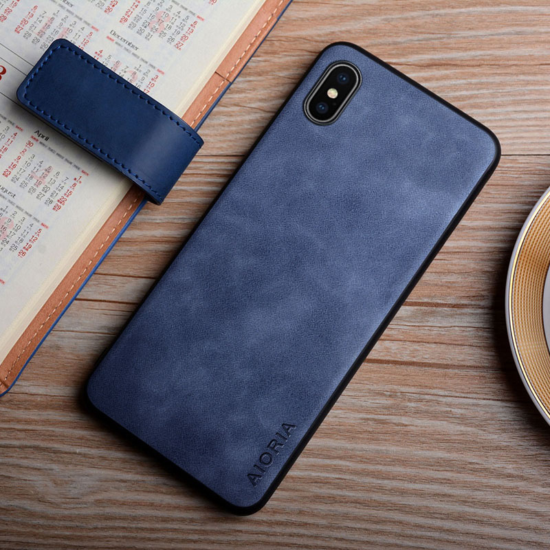 Custodia in pelle per iPhone XS Max XR X funda design semplice coperchio resistente per custodia iPhone XS: Tessuto di cotone / Blu scuro