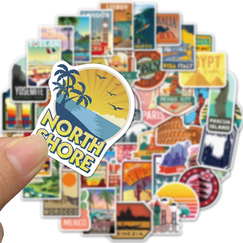 10/25/50PCS Global Travel City Landscape Stickers Decal Vinyl for Suitcase Skateboard Laptop Guitar Sticker