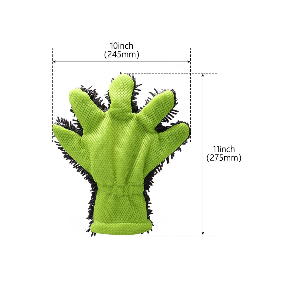 SPTA 5 Finger Car Washing Gloves Soft Multifunction Double-sided Car Cleaning Brush Car Wash Car Cleaning Gloves Coral Mitt Car: 5Pcs / Green color