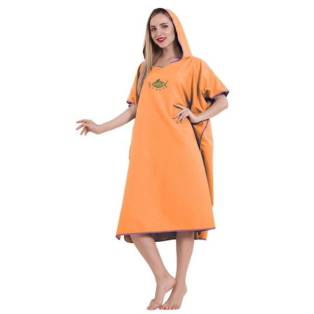 Serviette de bain à capuche pour adulte, serviette de plage, Poncho, grande taille, couleur bonbon, pour femmes et hommes: Orange