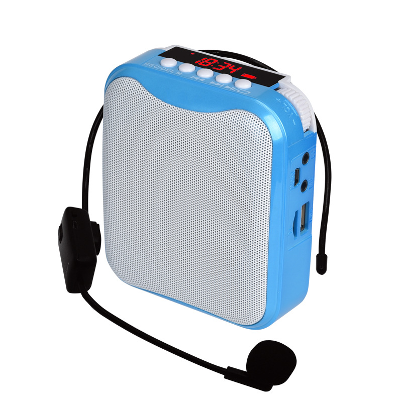 Portable Voice Amplifier Wearable Megaphone with Mic Belt 3000 mAh Speaker for Teachers Tour Guide Support FM Radio TF Card: Blue