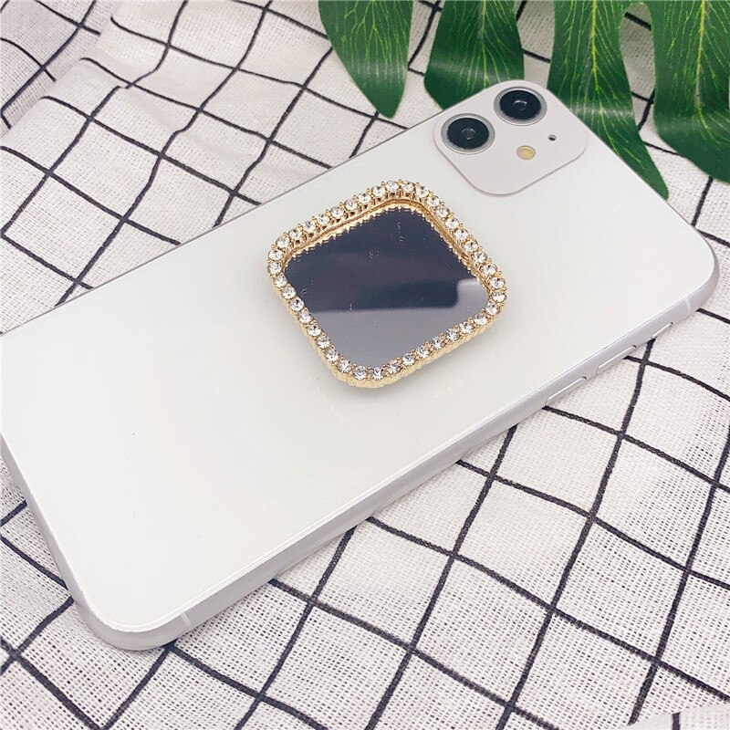 Presa di cristallo rhinstone cuore del telefono dello specchio del basamento rotondo popolare anello di barretta staffa di montaggio supporto mobile: fangxingjingzi