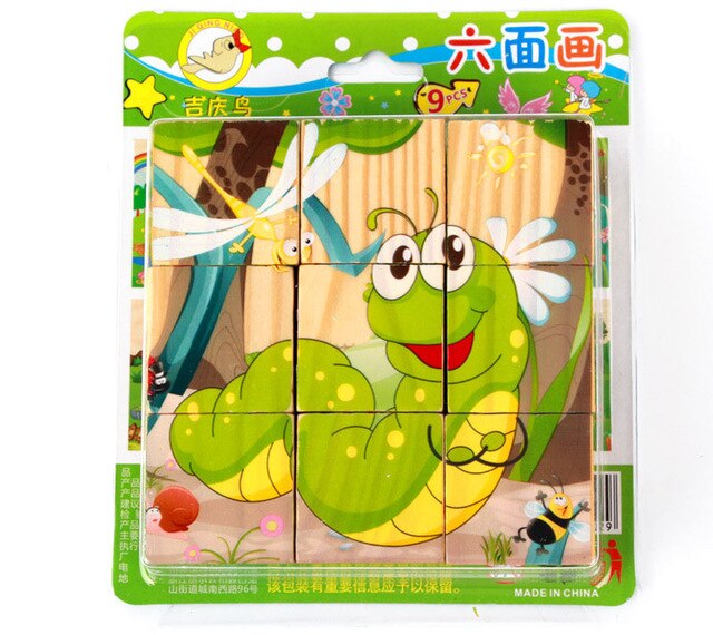 9 teile/satz Karikatur 6 Seiten Malerei 3d Würfel Puzzle Holz Puzzle Ebene Obst Verkehrs früh Bildung Lernen Spielzeug Für freundlicher: Grün