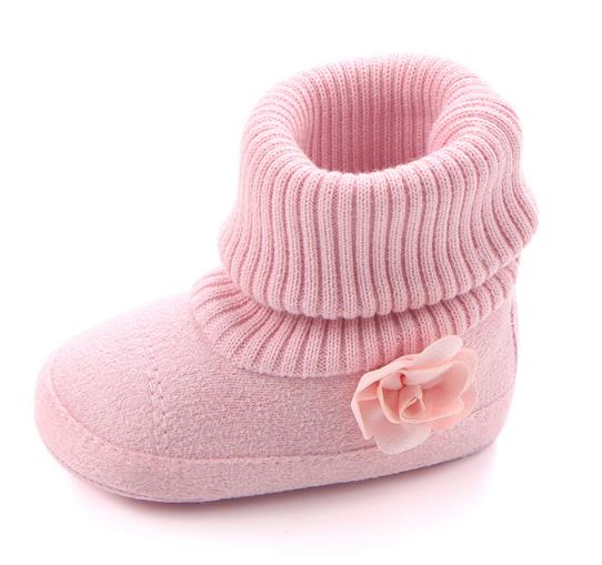 6 farver varme babystøvler blomstret baby pigesko spædbørn småbørn børn mokkasiner bomuld varme strikkesko: Lyserød / 3