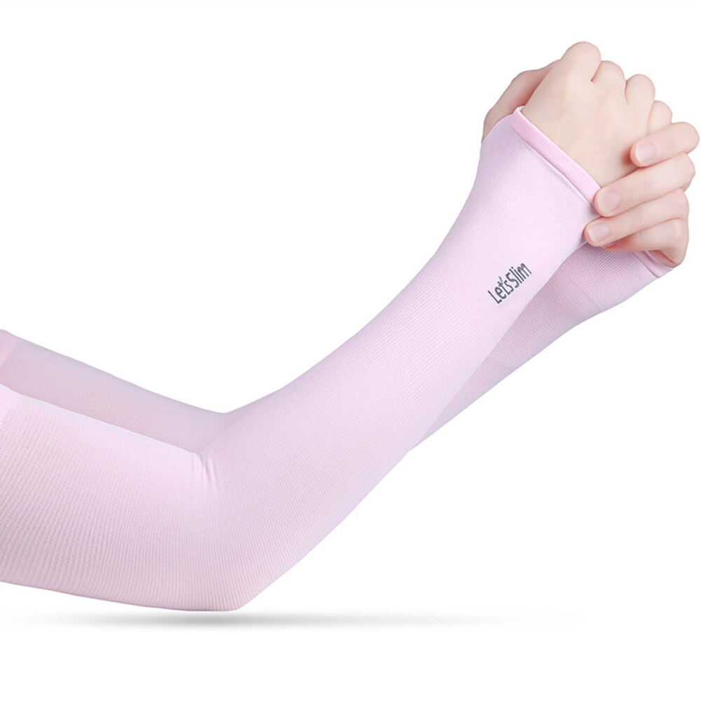 1 Pair Men Women Arm Sleeves Summer Sun UV Protection Ice Cool Cycling Running Fishing Climbing Driving Fitness Arm Cover: Pink