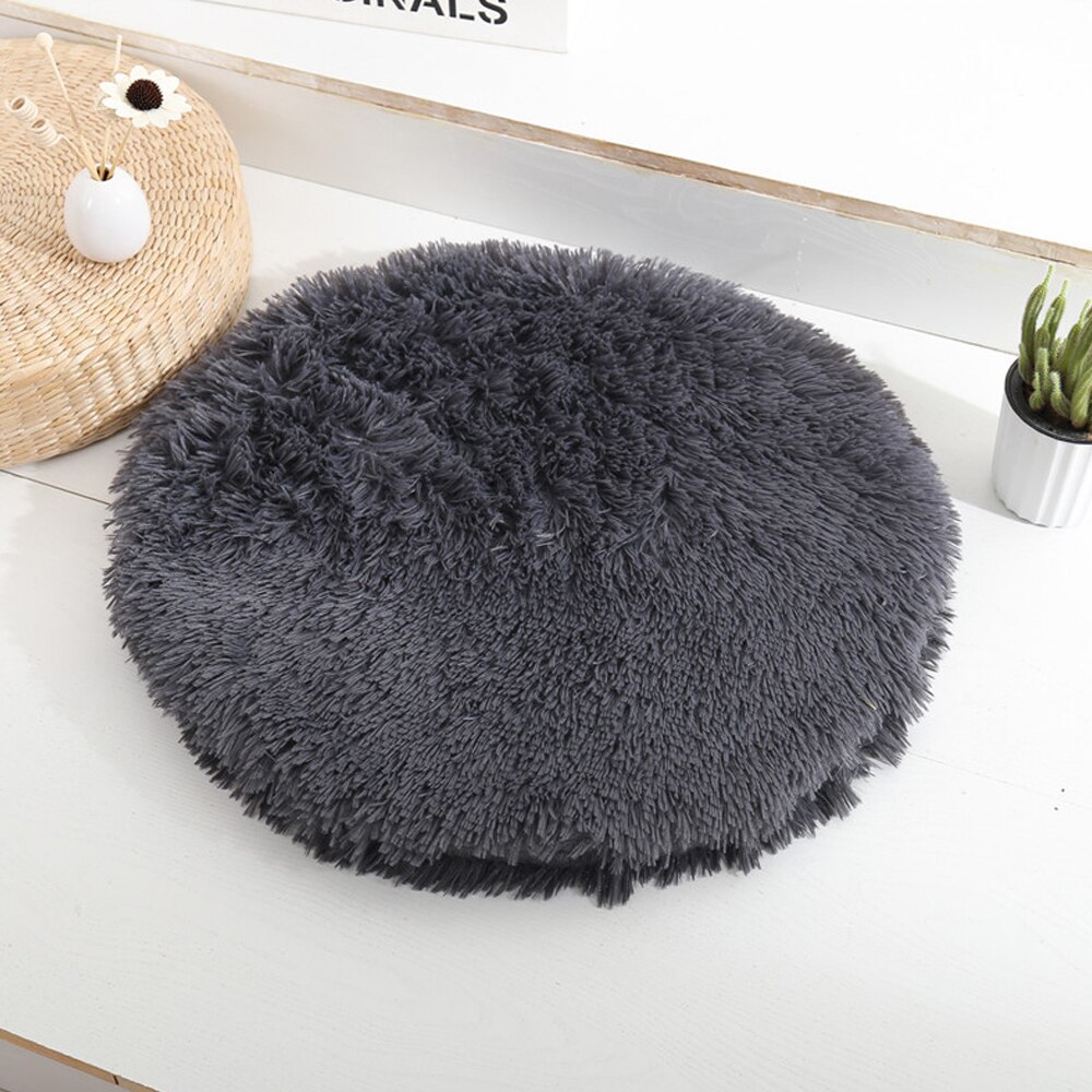 Ronde Pluche Hond Bed Huis Hond Mat Winter Warme Slaapzak Katten Nest Zachte Lange Pluche Hond Mand Huisdier Kussen Draagbare huisdieren Benodigdheden: Dark Gray / S 40cm