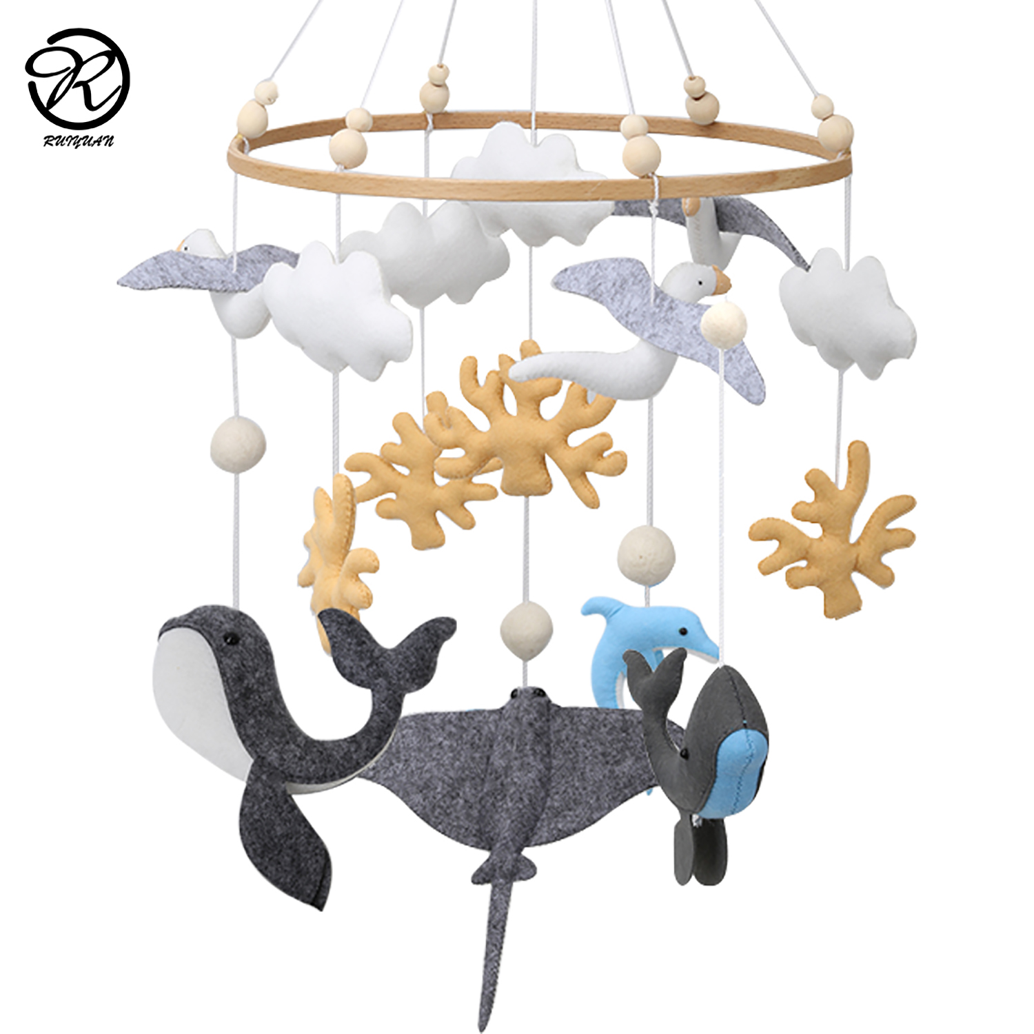 Handgemaakte Dolfijnen Seagull Vilt Baby Mobiele Oceaan Vilt Crib Mobile Nursery Decor