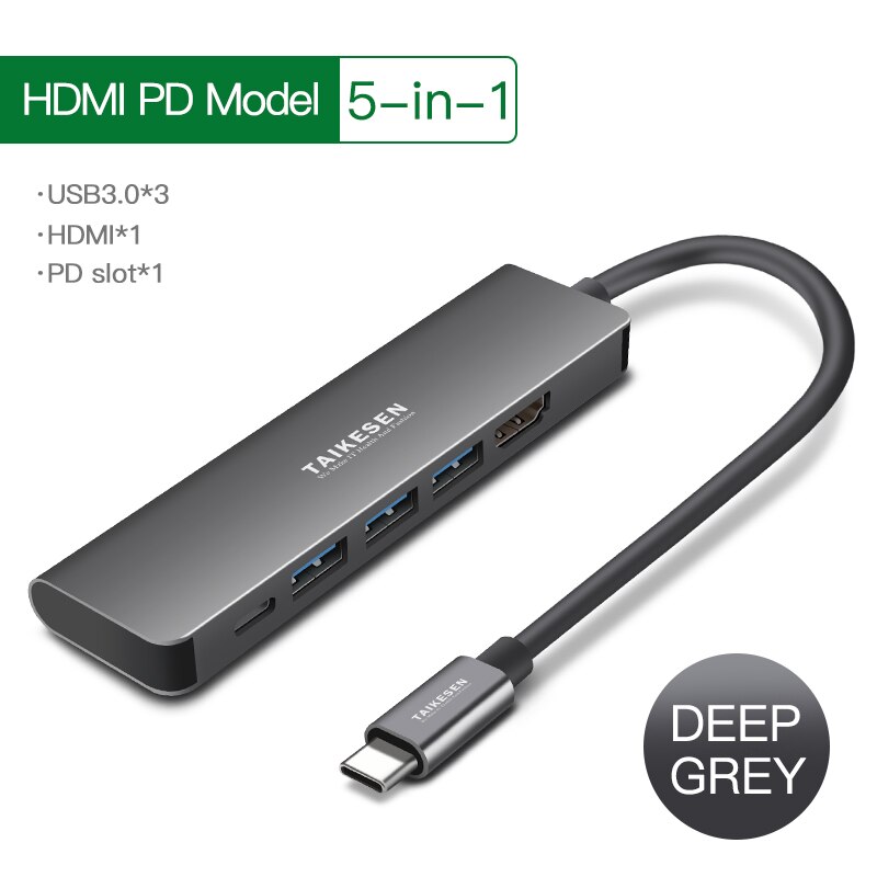 USB 3.1 Type-C Hub To HDMI Adapter 4K Thunderbolt 3 USB C Hub with Hub 3.0 TF SD Reader Slot PD for MacBook Pro/Air/Huawei Mate: HDMI 5in1