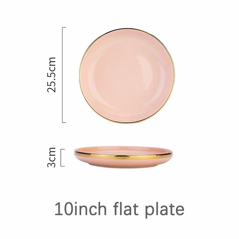 Pink Ceramic Dinner Plates Dishes Tableware Set Cake Food Plates Salad Soup Bowl Dinnerware Set for Restaurant Hotel: 10 inch flat plate