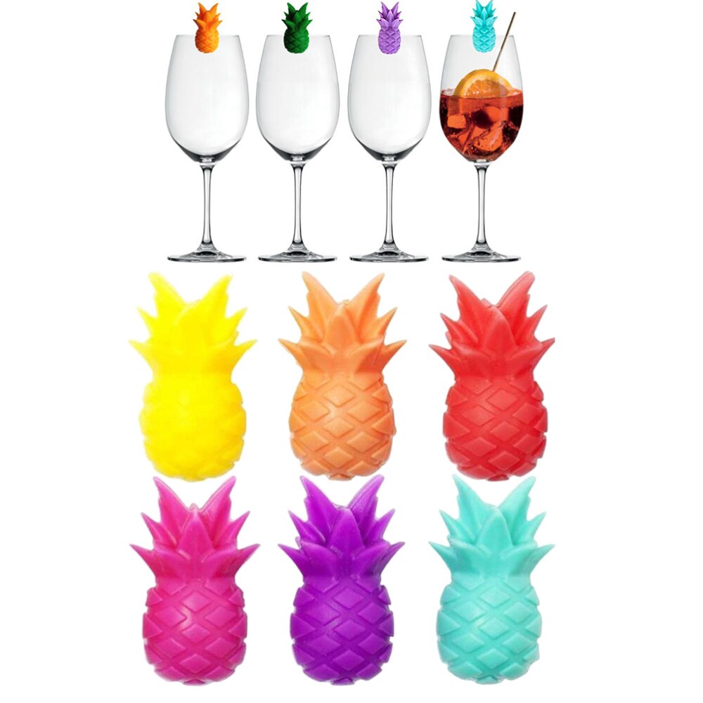 6 Stuks Siliconen Rode Wijn Glas Marker Ananas Marker Charm Glas Identificatie Perfect Voor Partijen (Willekeurige Kleur)