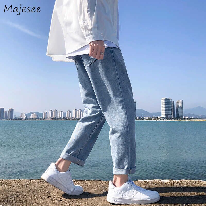 Menn jeans solid denim pluss størrelse 3xl løs koreansk stil retro fritid chic studenter herrebukser enkel all-match vår
