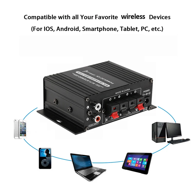 AK170 Mini Cyfrowy Wzmacniacz Audio Samochodowy z Niebieskim Podświetleniem Stereo do Kina Domowego Klubu Imprez Muzyki 200Wx2 Moc