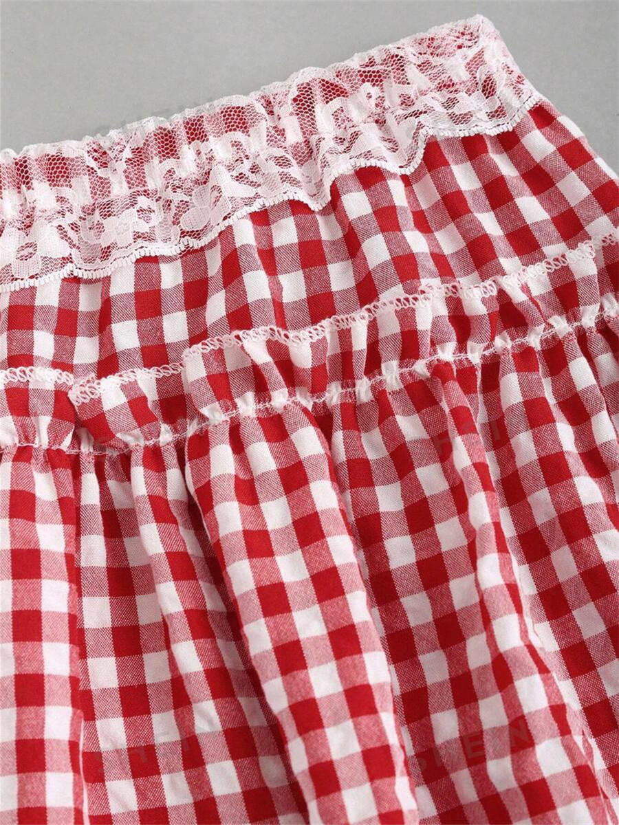 Kvinners  y2k rutete plissert miniskjørt blondere rysjer aline skjørt blå gingham dorothy halloween kostyme pingle skjørt fest klubbantrekk