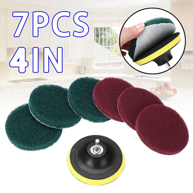 7Pcs 4 Power Scrubber Scouring Scrub Pad Bath Tile Cleaning Kit Rotary Tool