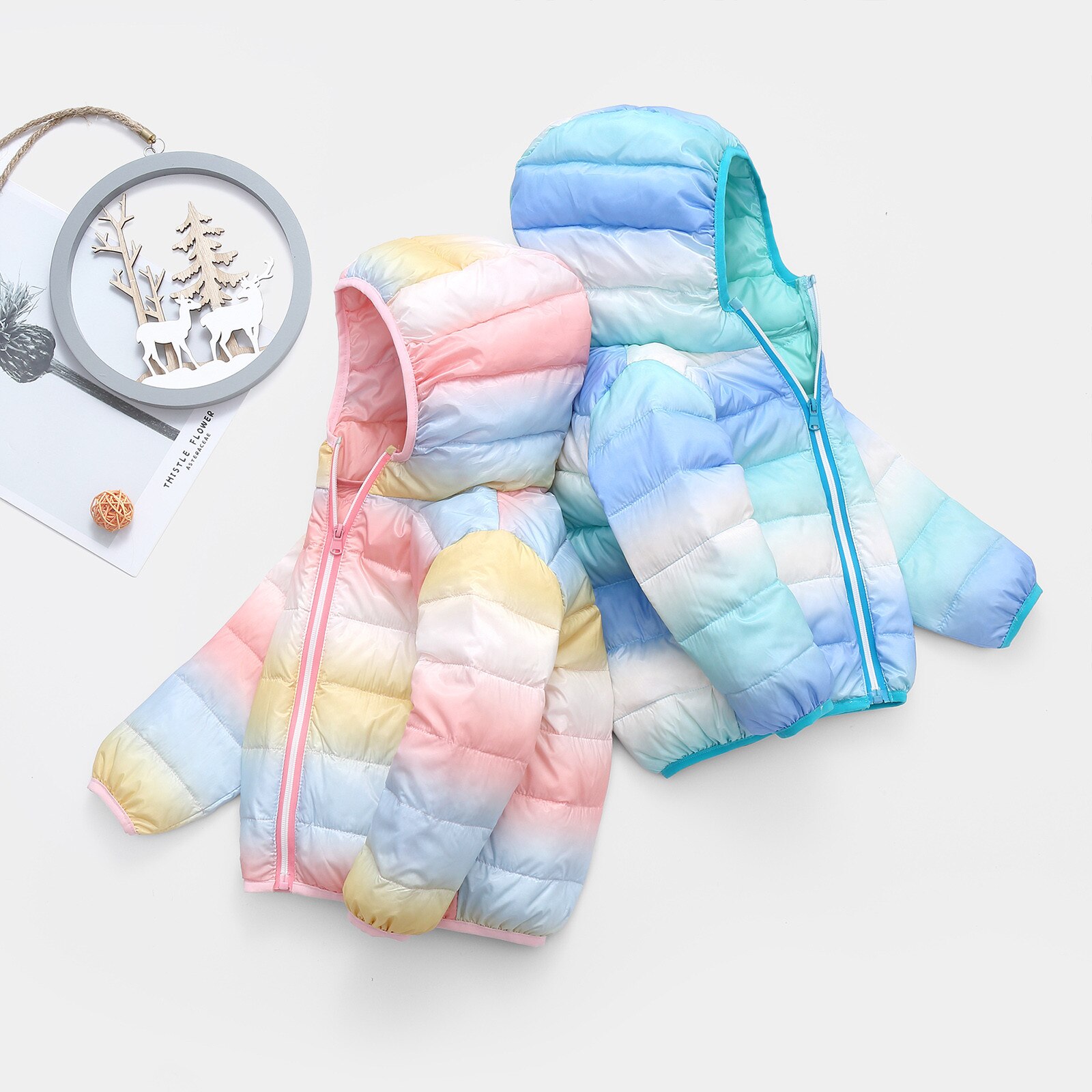 Baby Winter Rainbow Jacket Newborn Baby Boys Girls Long Sleeves Tie-dye Hooded Coat Zipper Warm Clothes Куртка Зимняя Женская