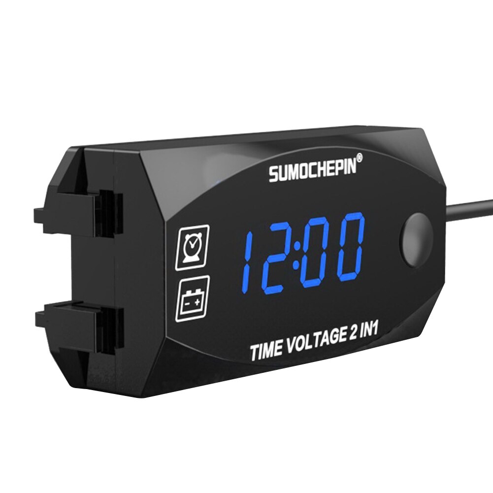 Termómetro Digital multifunción para motocicleta, voltímetro, pantalla LED, impermeable IP67, para coche y barco, DC 6V-30V, 2 en 1: Blue