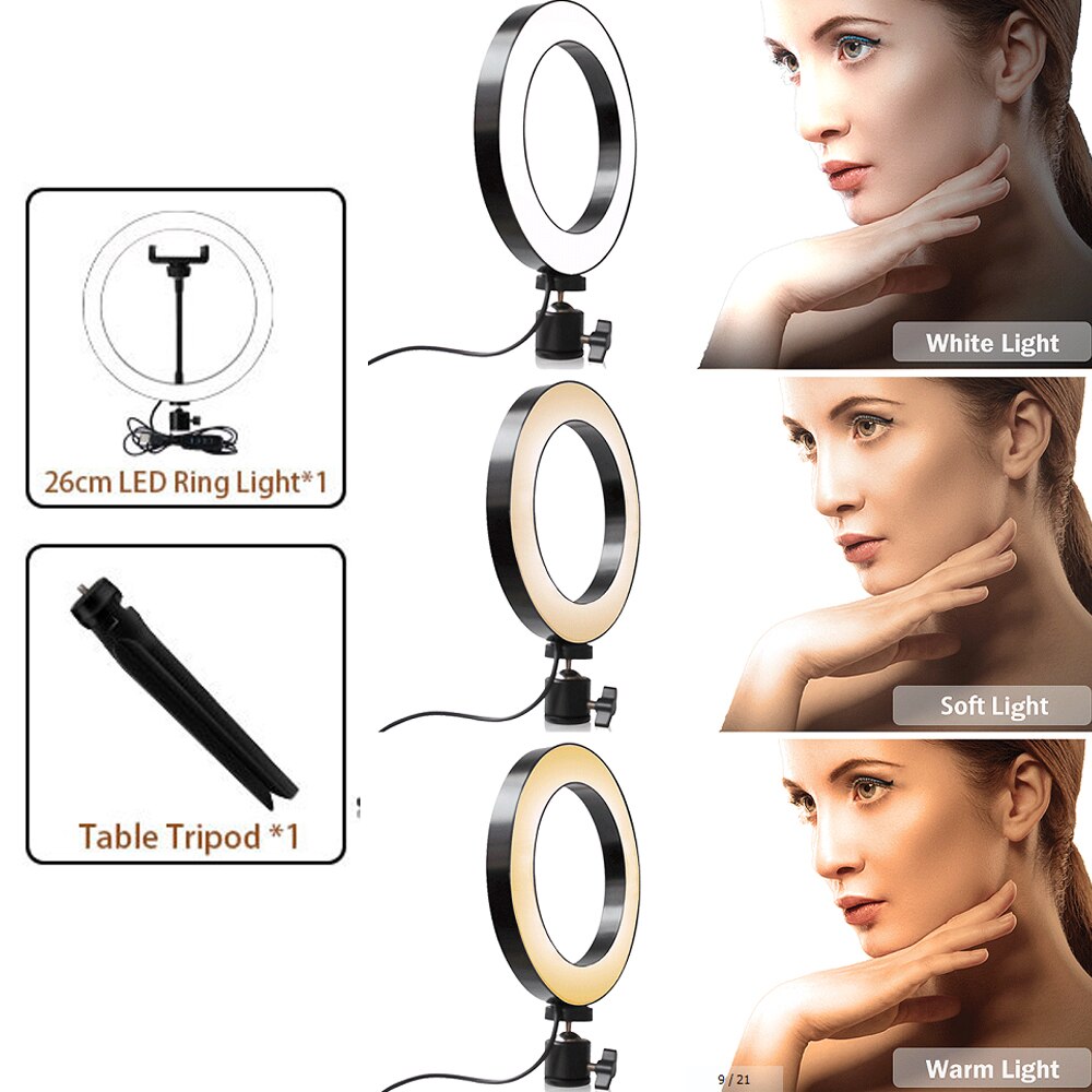 16/20/26cm LED Selfie Ring Light Dimmable LED Ring Lamp Photo Video Camera Phone Light ringlight For Live Fill Light