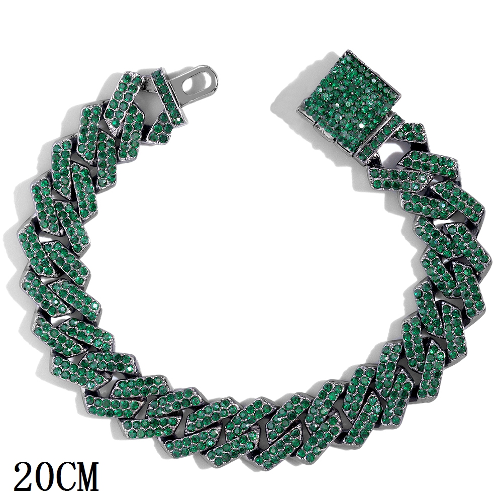 Pulsera de cadena de eslabones cubanos con punta de cristal helado rosa y azul a la para mujer, pulseras cubanas con diamantes de imitación ostentosos, joyería de Hip Hop: VERMEIL