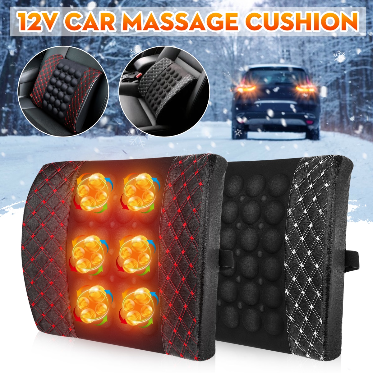 12V Auto Kussen Rugsteun Lumbale Elektrische Massage Pu Lederen Vrachtwagens Pijn Herbeleven Bescherming Wasit Zitkussen Ontspannen Accesoires