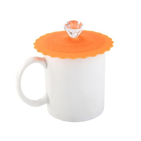AIHOME-Tapa de copa de diamante de silicona reutilizable a prueba de polvo, tapa de aislamiento, tapa de aislamiento térmico para taza: Orange