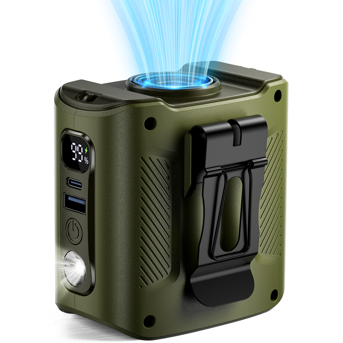 10000 mAh draagbare heupventilator met powerbank LED-verlichting Hangende nekventilator 5 snelheden Sterke luchtstroom Koelventilator voor werken buitenshuis