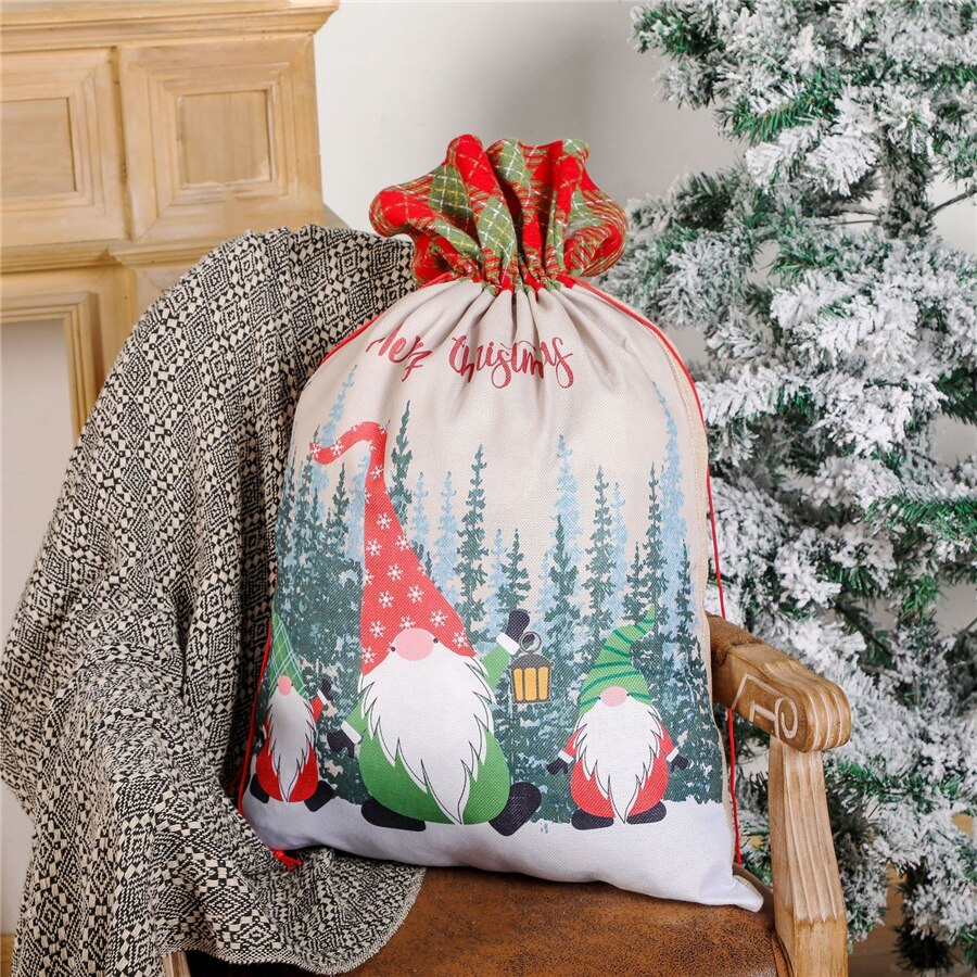 Jaar 2022 Grote Santa Zakken Linnen Kerst Snoep Tas Vintage Santa Zak Kerst Kousen Kids Bags Noel Deco navidad