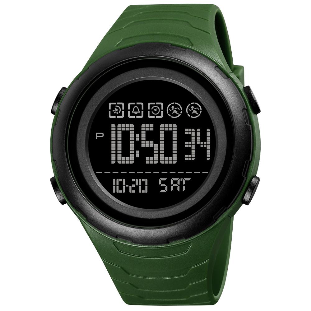 Skmei Japan Batterij Digitale Horloge Voor Man Led Light Dual Time Sport Big Dial Klok Waterdicht Pu Band Mannen horloge Reloj 1674: Army Green Black