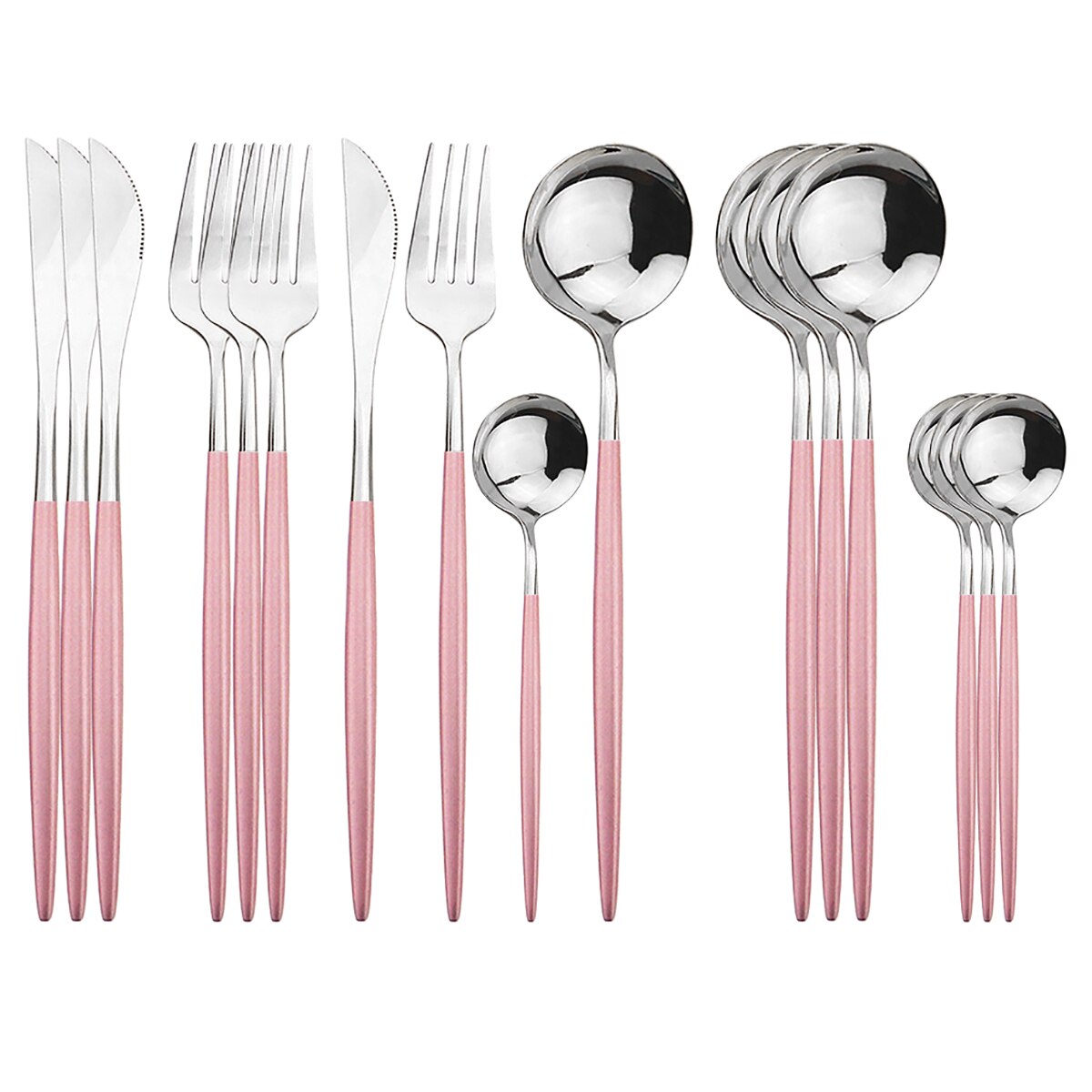 16Pcs/Set Dinnerware Set Black Cutlery Set 304 Stainless Steel Flatware Set Knives Fork Spoon Kitchen Party Tableware Silverware: Pink Silver