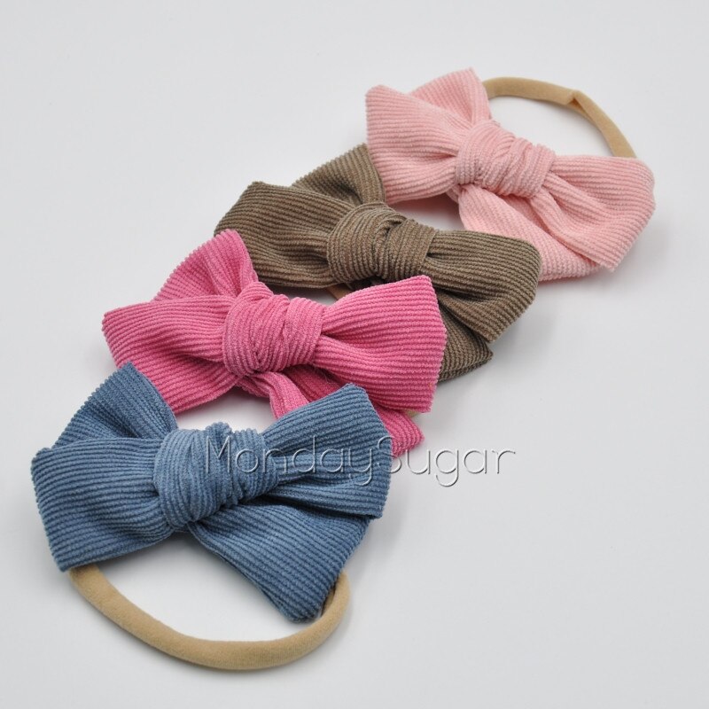 15 teile/los Handtied Corburoy Bogen Baby Nylon Stirnband Baby Haar Bogen Clips Kleinkind Haar Zubehör