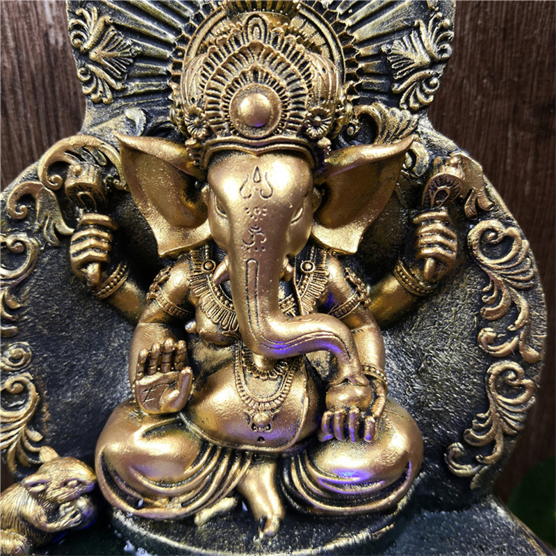 Elephant God Ganesha Lucky Water Fountains Ornaments Good Fortune Feng Shui Craft Indoor Desktop Fountain Air Humidifier