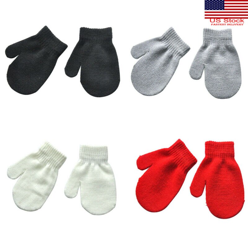 Imcute 1 Paar Handschoenen Baby Peuter Wanten Handschoenen Jongens Meisjes Solid Winter Kinderen Zachte Breien Mitten Warm Handschoen 4 kleuren