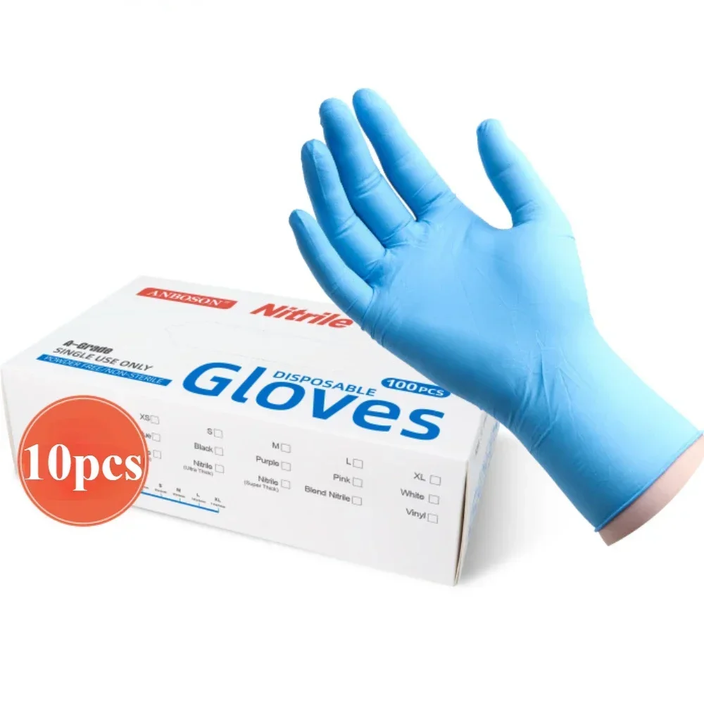 Nitril-Einweghandschuhe, schwarz, 10 Stück, latexpuderfreie Handschuhe, Industriequalität, Kochen, Arbeiten, Reinigen, Haarfärbehandschuhe: M / green