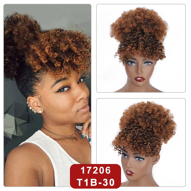 Spring sunshine – queue de cheval bouffante, cheveux synthétiques Afro bouclés, chignon haut avec cordon de serrage, queue de cheval Afro courte, 1 pièce/paquet: 17206-T30