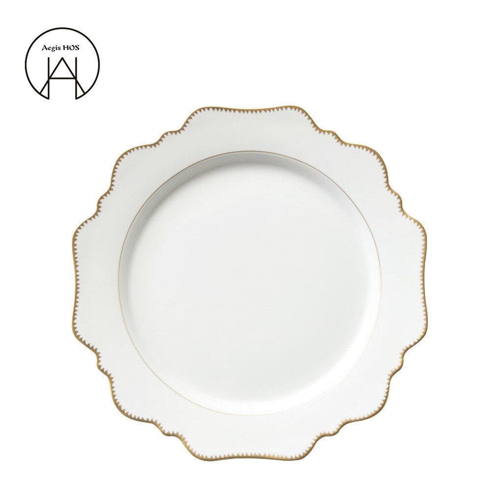 product-light luxury 4 piece set hotel wedding tableware set Dinner plates white 24K Phnom Penh flower-shaped Ceramic Plate: 10.5 inch plate