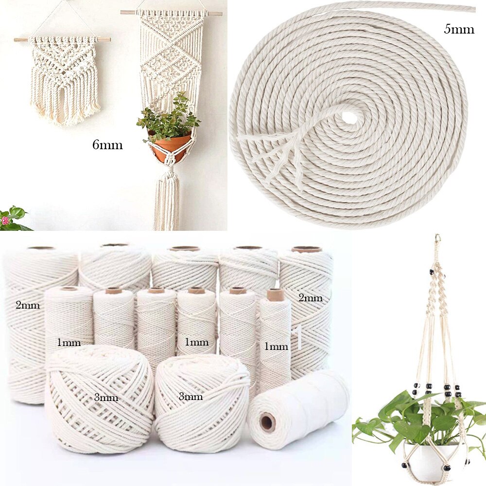 1/2/3/4/5/6mm 100% Natural Macrame Cotton Cord Twine String Cotton Rope Craft Cord For DIY Crafts Knitting Wedding Decor 10-400M