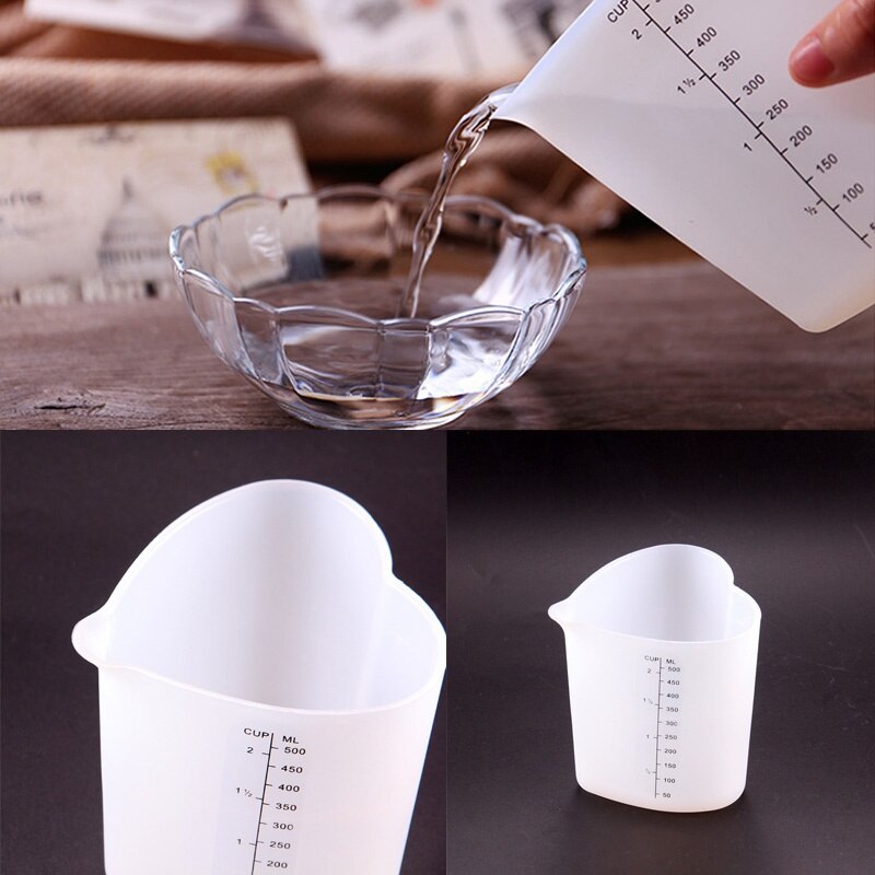500ML Silicone Measuring Cups with Clear Scale Heart Heat Resisting Cake Making Dessert Beaker Stir Mold Baking Kitchen DIY Tool