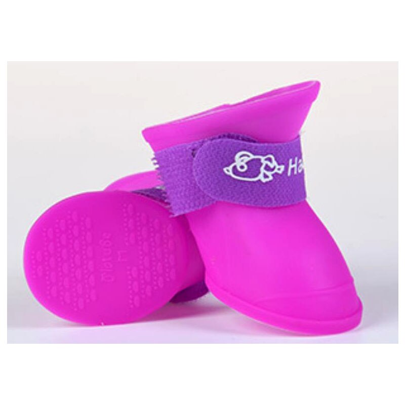 4pcs/set Pet Dog Rain Shoes Portable Rubber Rain Boots Footwear Puppy Cat Anti Slip Waterproof Footwear Four Seasons for Dogs: Purple / XXL