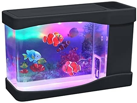 Mini acuario Artificial con luz LED para natación, pecera sensorial multicolor con burbujas, caja de peces, novedad de