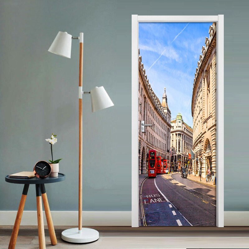 3D DIY Self-adhesive Door Stickers Waterproof Street View Dorm Room PVC Poster Door Mural Removable Art Vinyl Wallpaper